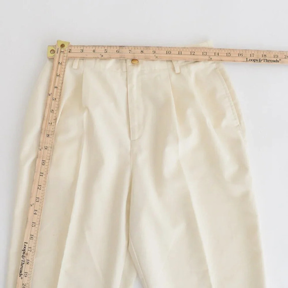 Vintage 90s Liz Sport Yellow Beige Pleated Cuffed Crop Ankle Pants Size 8 Petite - Picture 5 of 12